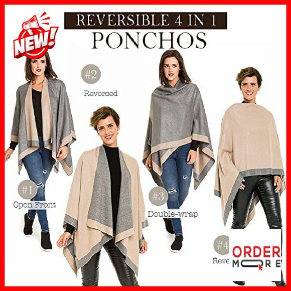 Women's Shawl Wrap Poncho Ruana Cape Cardigan Sweater Open Front Travel - Picture 3 of 8